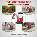 TYPHON TERROR ONE STORM 1 Ton Mini Excavator Trench Digger with Hydraulic Oil Cooler Canopy & Wide Bucket Ideal for Garden, Farm, Park & Road Work Digging, Drilling, Bull-Dozing - Image 17