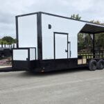 8.5x24 White Hybrid Trailer w/ Roof Covered Rear Deck 9' Interior (2) 7,000lb Axles