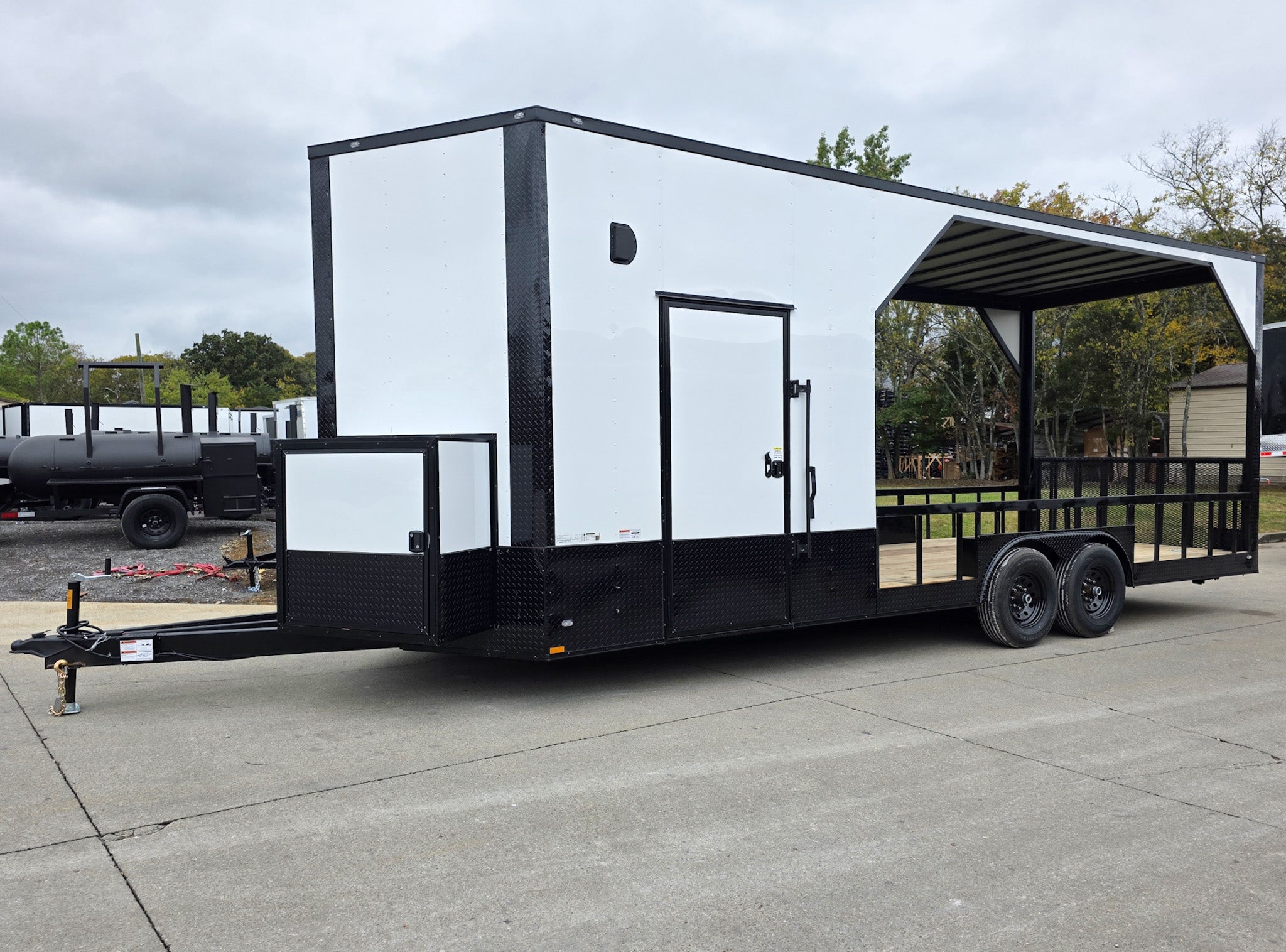 20251028_131126.jpg 8.5x24 White Hybrid Trailer w/ Roof Covered Rear Deck 9' Interior (2) 7,000lb Axles - Image 1