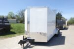 7x18 White Hybrid Enclosed V Nose (2) 7K Axles 2 Ft Fold Down Mesh Sides Pintle Hitch - Image 2