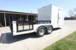 7x18 White Hybrid Enclosed V Nose (2) 7K Axles 2 Ft Fold Down Mesh Sides Pintle Hitch
