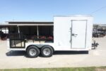 7x18 White Hybrid Enclosed V Nose (2) 7K Axles 2 Ft Fold Down Mesh Sides Pintle Hitch - Image 10