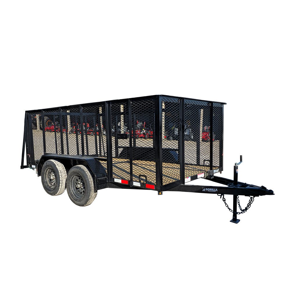 Whitebackground12456.jpg 6.4' X 12' Straight Deck Tandem Utility Trailer 4ft Mesh Sides (2) 3,500lb Axles - Image 1