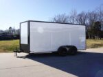 7x16 Enclosed Trailer White V-Nose Blackout Package Tandem Axle Storage - Image 3