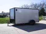 7x12 Enclosed Trailer Silver V-Nose Blackout Package 3,500lb Axle Storage